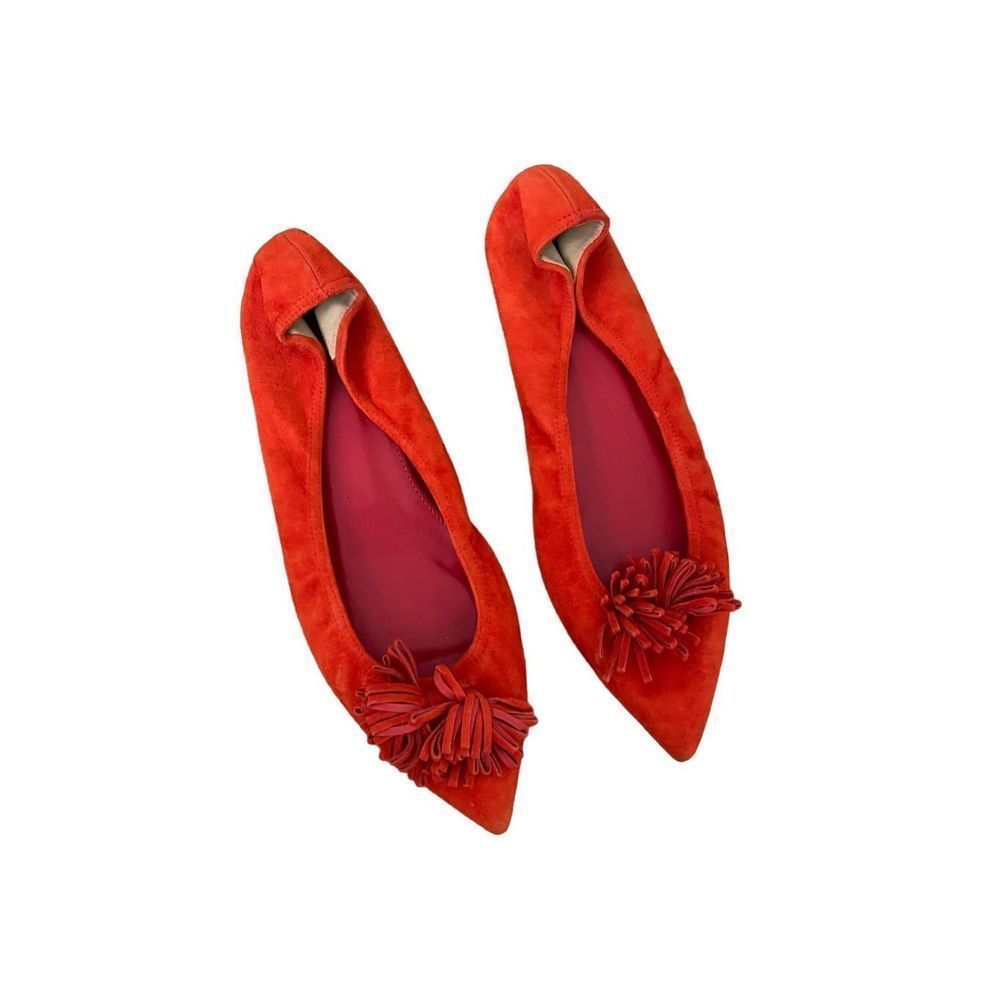 J. Crew Women's Red Suede Leather Pointy Toe Tassel Lottie Ballet Flats Size 8 - Picture 6 of 6